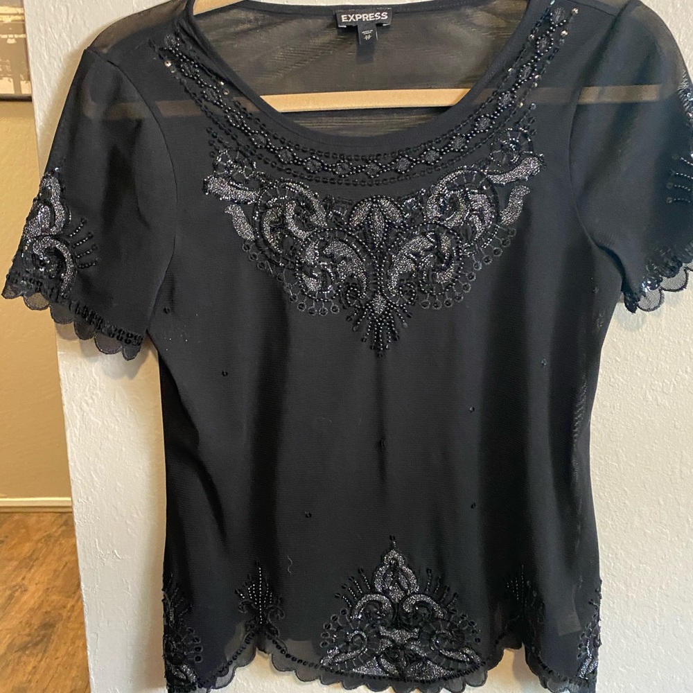 Black express mesh blouse